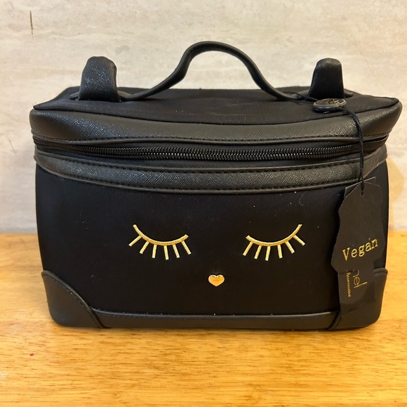 Vegan Cat Makeup Black and Gold Women's Bag NWT - Picture 1 of 9